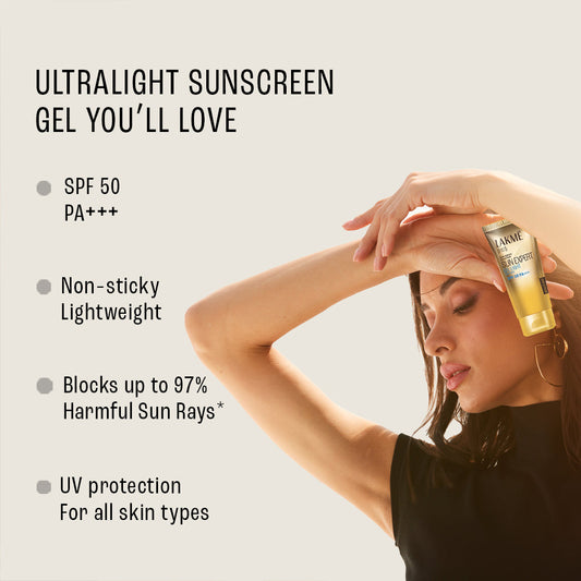 Lakmē Sunscreen Gel SPF 50 PA+++Niacinamide, Water Light, For Normal to Oily Skin,No White Cast 100g