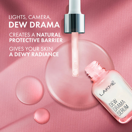 Lakmē Dew Drama Serum, 6% Vit B3, E, F & Pro-Ceramides for Skin Barrier & Dewy Radiance 30ml