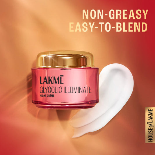 Lakmē Glycolic Illuminate Night Cream with Glycolic Acid & 1% Niacinamide for Skin Cell Regeneration