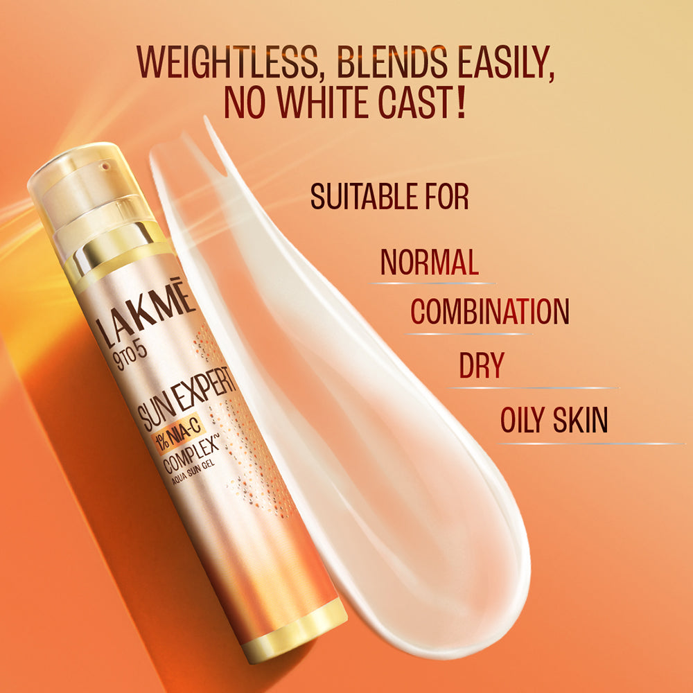 Lakmē 1% Niacinamide & VIT C water-light Sunscreen gel SPF 50 Pa++++For Oily Skin,2X Glow, 56G