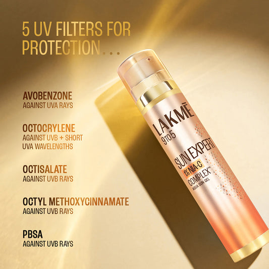 Lakmē 1% Niacinamide & VIT C water-light Sunscreen gel SPF 50 Pa++++For Oily Skin,2X Glow, 56G