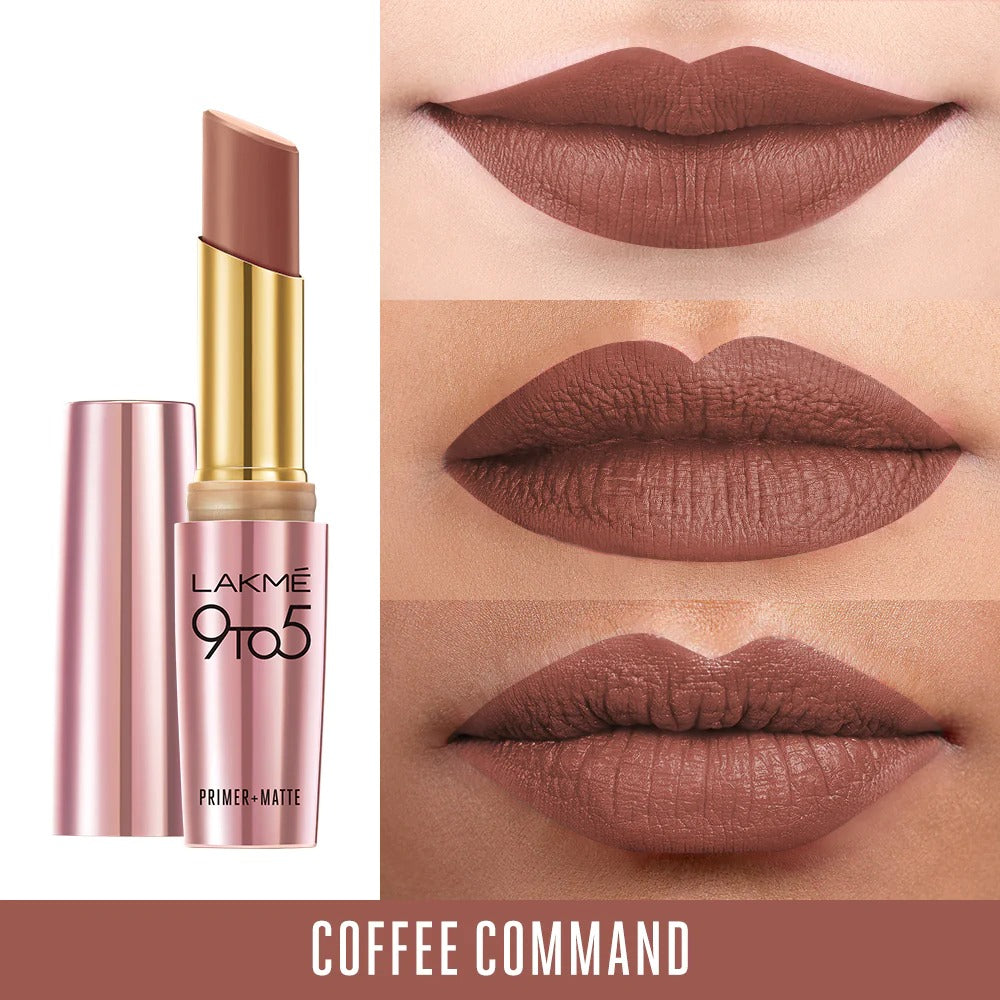 Lakmē 9to5 Powerplay Priming Matte Lipstick, shade Coffee Command
