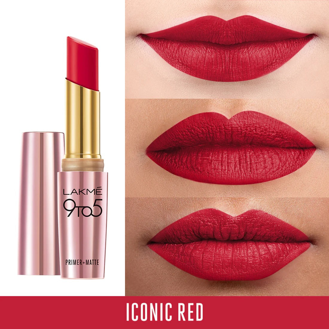 Lakmē 9to5 Powerplay Priming Matte Lipstick, shade Iconic Red