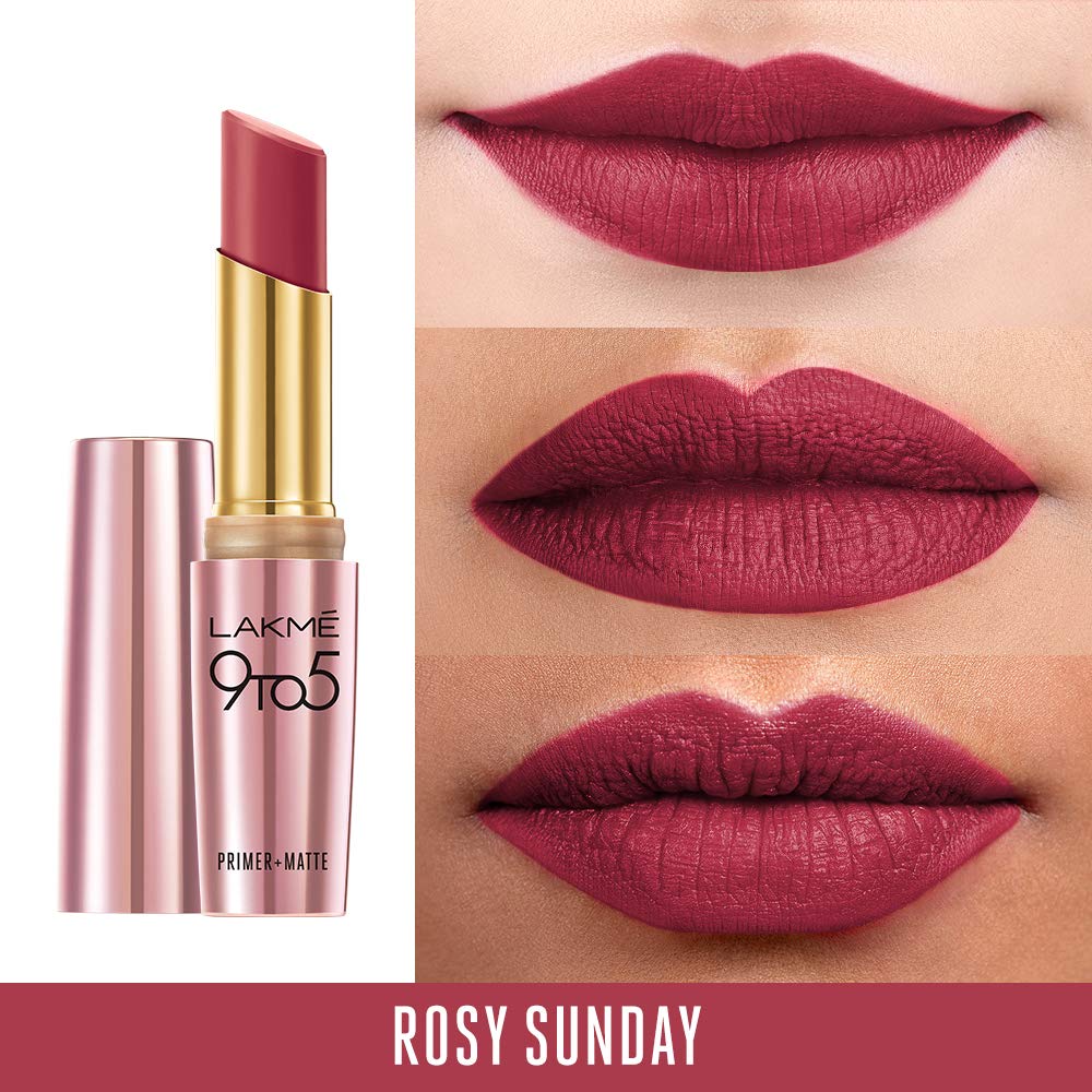 Lakmē 9to5 Powerplay Priming Matte Lipstick, shade Rosy Sunday