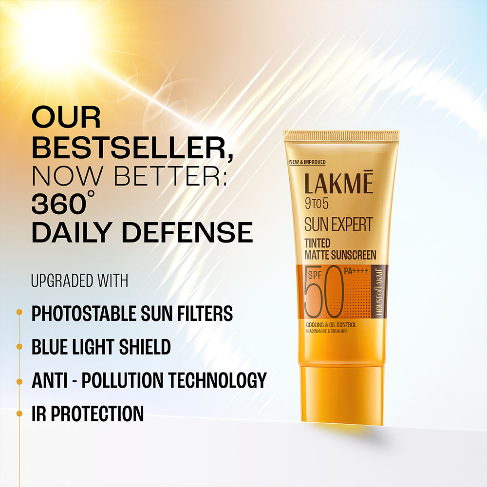 Lakmē Sun Expert Tinted Sunscreen SPF 50 PA +++ Broad spectrum  UVA/B protection Blue light protection No White Cast for all dry, oily, normal skin Matte Finish