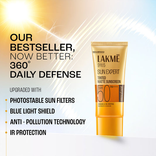 Lakmē Sun Expert Tinted Sunscreen SPF 50 PA +++ Broad spectrum  UVA/B protection Blue light protection No White Cast for all dry, oily, normal skin Matte Finish