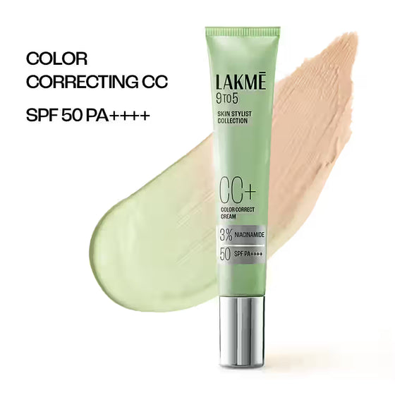 Lakmē 9to5 CC+ Matcha Green CC Cream with 3% Niacinamide & SPF 50 PA+++ - 18 g
