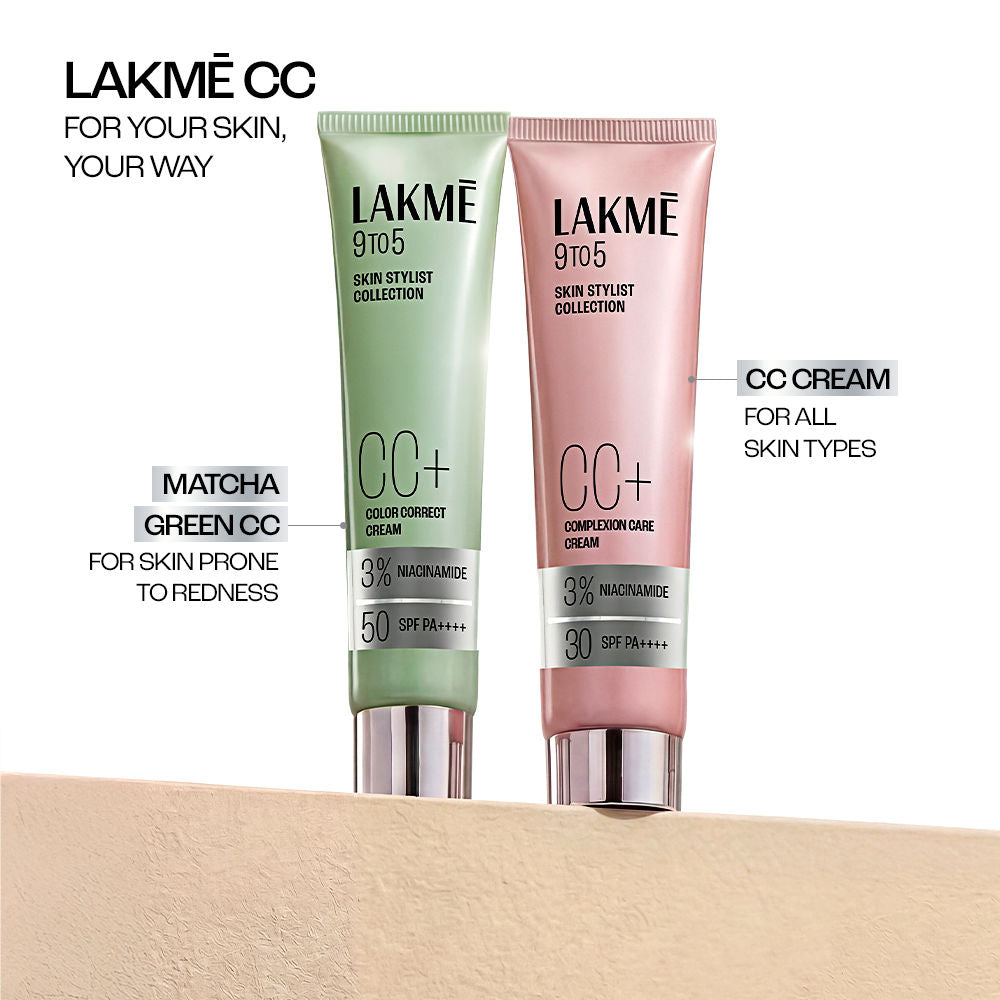 Lakmē 9to5 CC+ Matcha Green CC Cream with 3% Niacinamide & SPF 50 PA+++ - 18 g