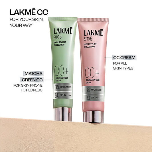 Lakmē 9to5 CC+ Matcha Green CC Cream with 3% Niacinamide & SPF 50 PA+++ - 18 g